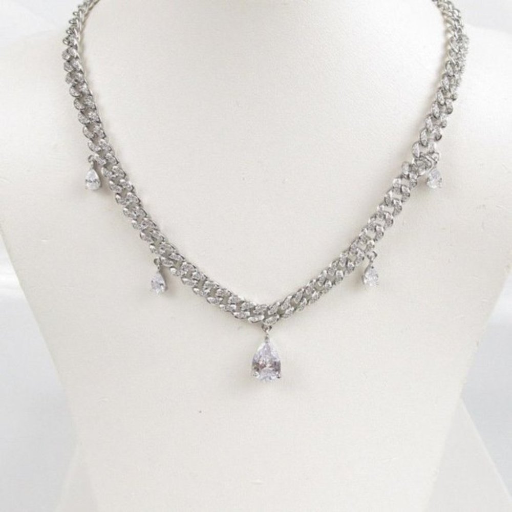 Pear-Cut Cubic Zirconia Cuban Link Necklace NWT retail $450